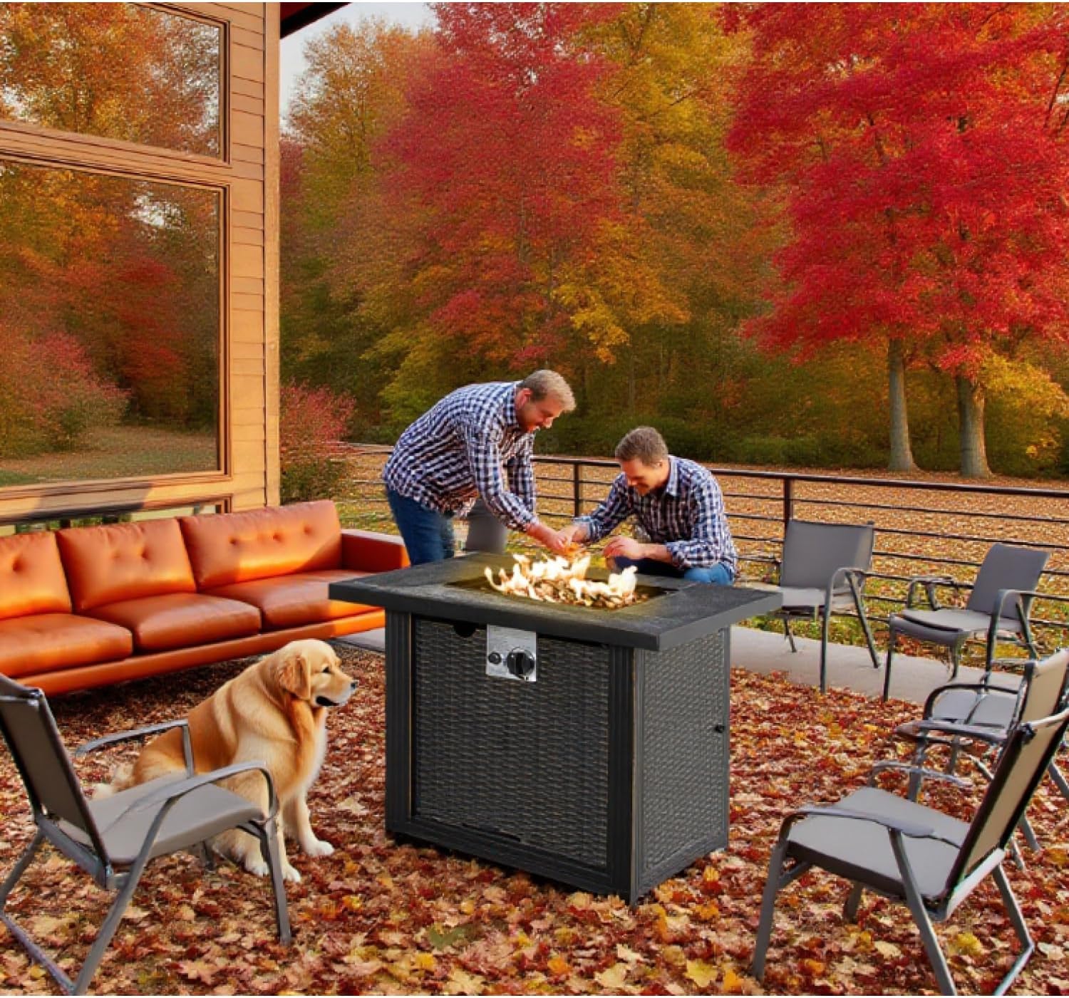 Outdoor Propane Gas Fire Pit Table - 2-in-1 Design with 50,000 BTU Burner, Steel Construction, Black Color