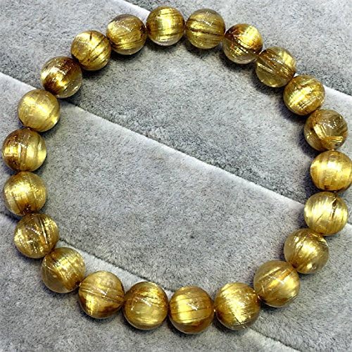 1 Strands Natural Titanium Gold Hair Rutile Quartz Cat's Eye Stretch Bracelet Round Beads 8.5mm 04517