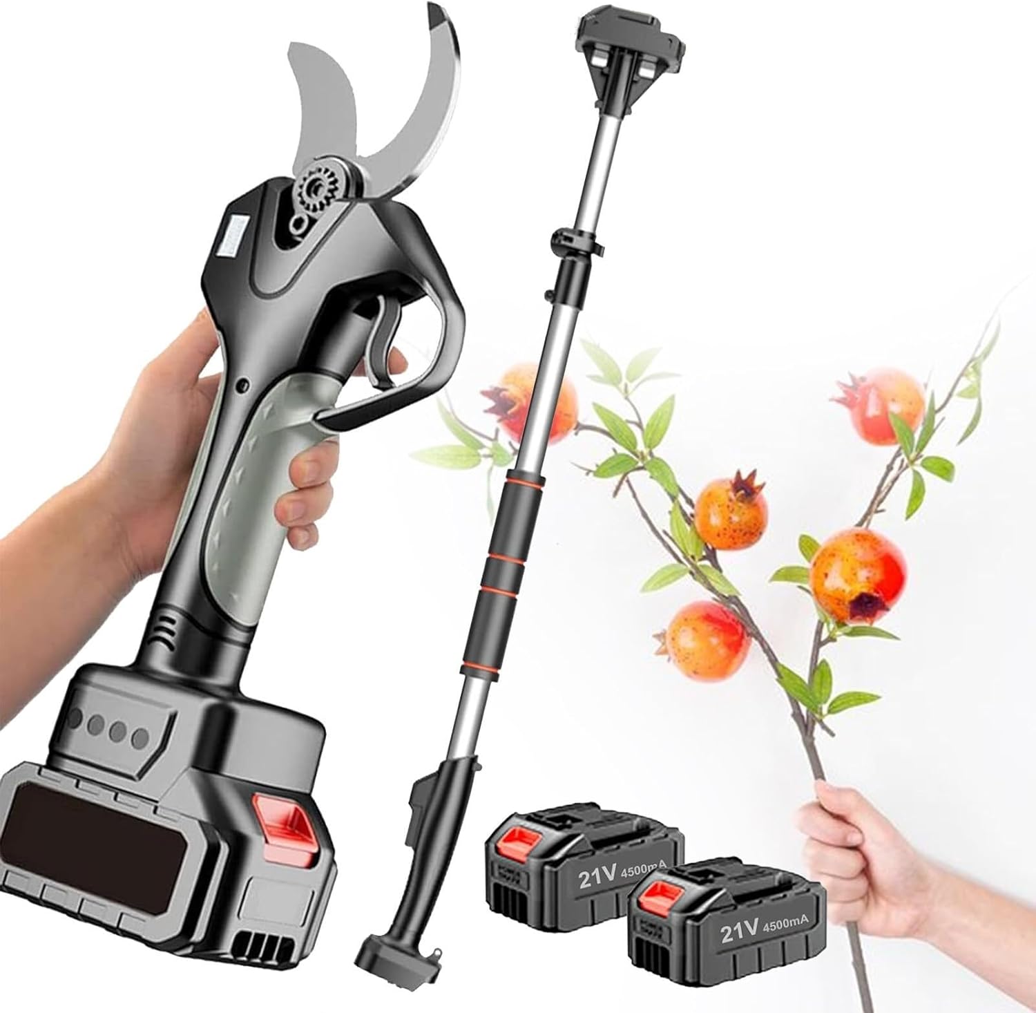 Cordless Branch Cutter,for Fruit Trees and Gardening,50mm Capacity wirh Extension Rod(2 Battery)