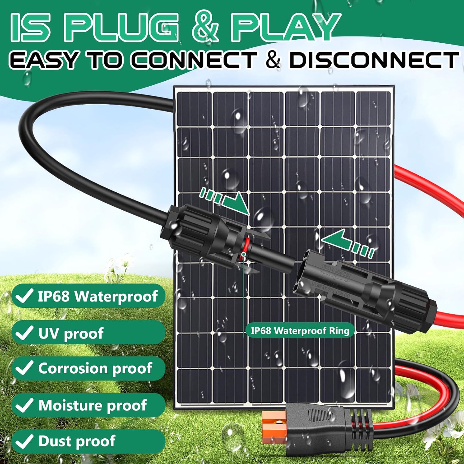 10AWG XT60i Solar Cable 50FT, XT60i Cable to Solar Connector, Solar Panel Connector to XT60i Extension Cable, XT60i Solar Charging Cable for Portable Power Station