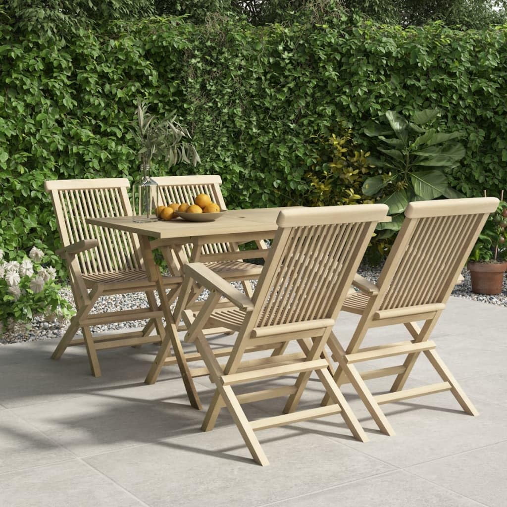 5 Piece Patio Dining Set Gray Solid Wood Teak,Teak Wood Garden Dining Set with Folding Chairs for Outdoor Entertaining Furniture Sets for Patio, Lawn & Garden