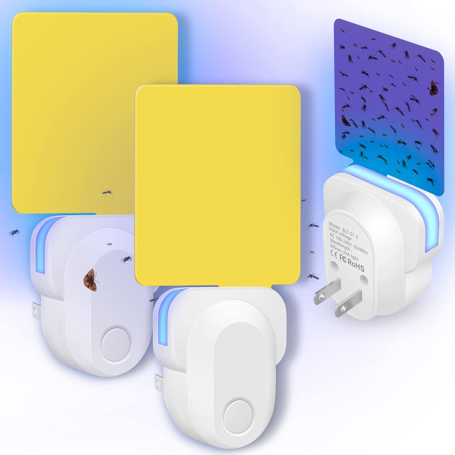 Flying Insect Trap Plug-in, Gnat Killer Traps for House Indoor, Safe Non-Toxic UV Light Fly Catcher, Indoor Plug-in Night Light Fly Trap with 10 Sticky Pads for Flies, Gnats, Moths (White, 2 Pack)