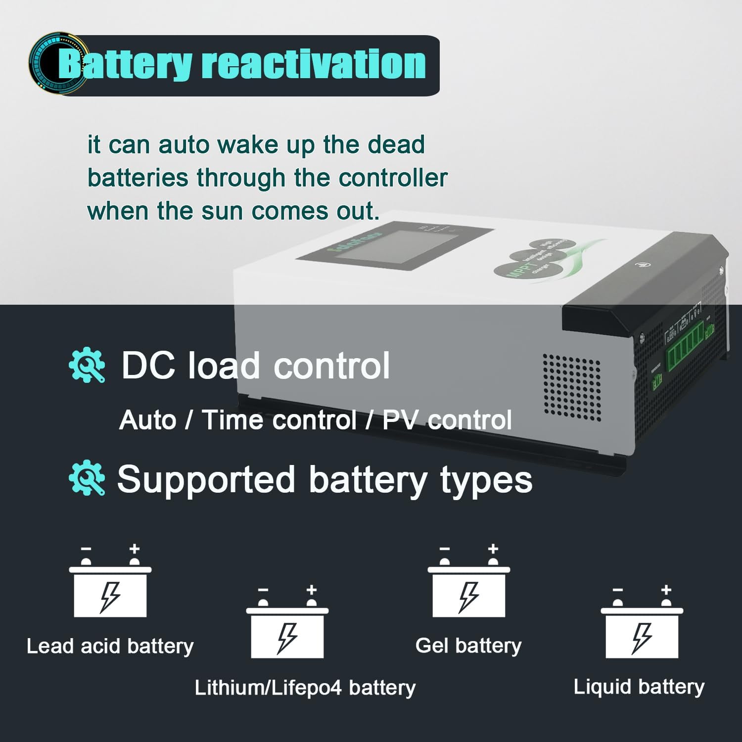 96V 60A Modbus MPPT Controller 6600W Solar Panels Input HD Touch Screen 48V/60V/72V/84V/96V PV180V Battery Reactivation Multi-Language with Bluetooth