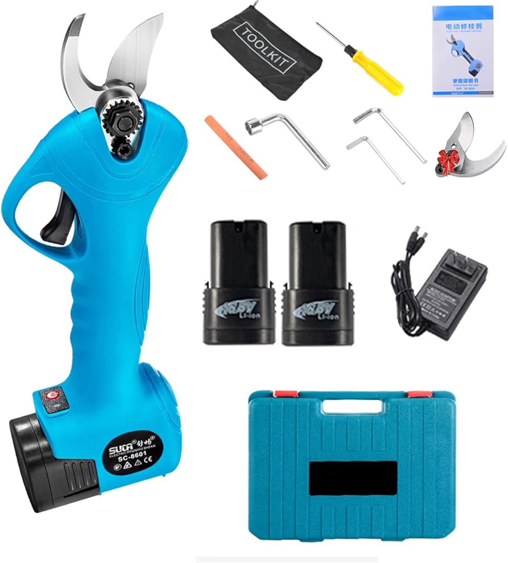 Electric Pruning Shears Secateurs with 2 Pcs Rechargeable Lithium Battery Powered, Cordless Scissors Tree Trimmer Branch Scissors Pruner, 25mm Cutting Diameter with Brushless Motor for Gardening