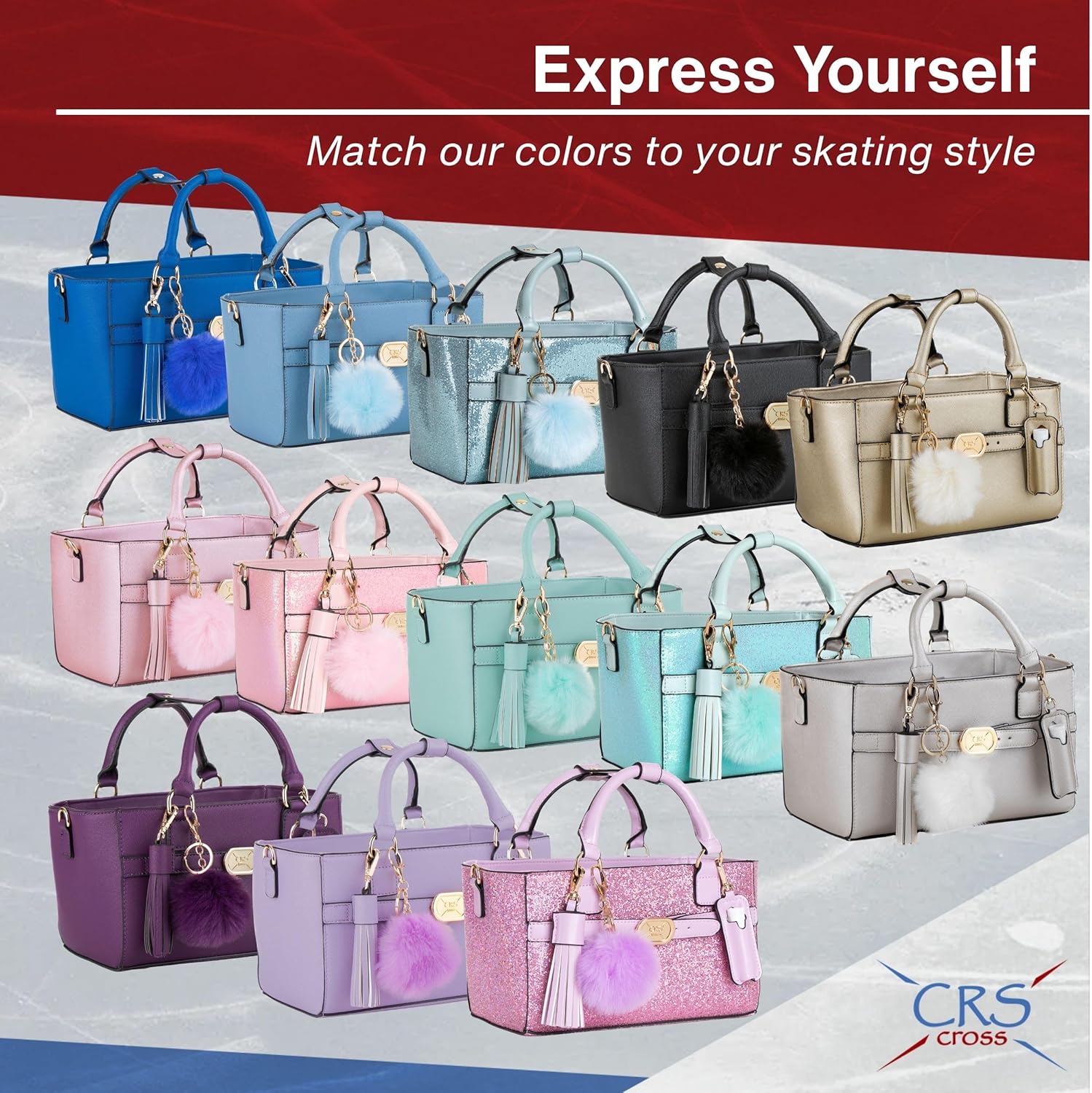 CRS Cross Rink Side Tote. Ice Skating Accessory Bag-Figure Skating, Roller, Inline Skaters, Dance, Cheer.Organizes Guards Water Bottle Phone