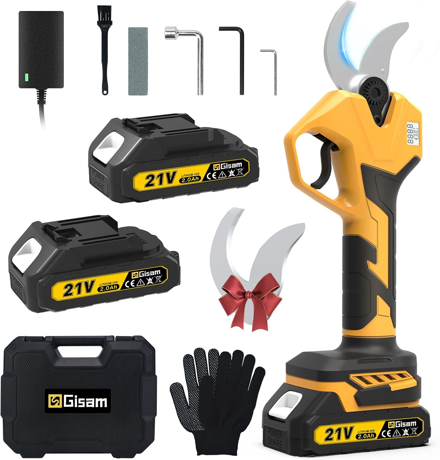 Electric Pruning Shears for Gardening, Battery Pruning Shears Max 2.4” Opening Diameter, Electric Pruner with LCD Display & 2 x 2000mAh Batteries for Branch, Fruit Plucking and Tree Trimming