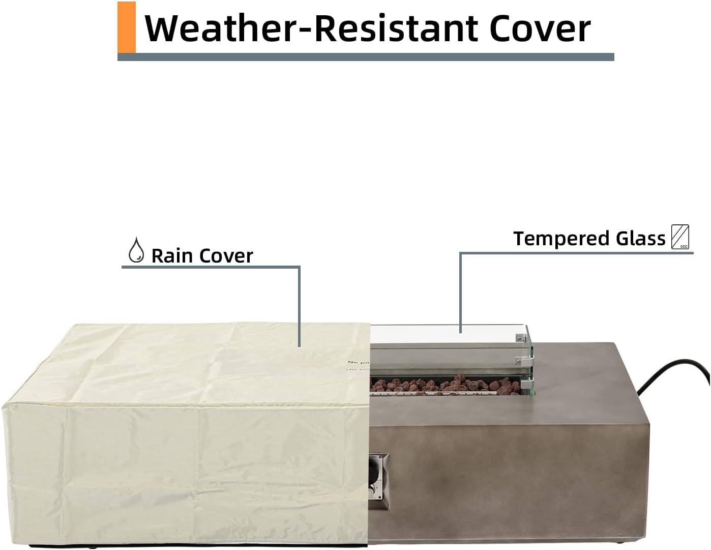 HOMPUS Outdoor Rectangular Propane Fire Pit Table, 56''x28’’x13'' Fire Table w Wind Guard & 20lb Tank Cover Table, 50000 BTU Fire Pit w Free Waterproof Cover & Fire Stone for Patio, Garden, Grey