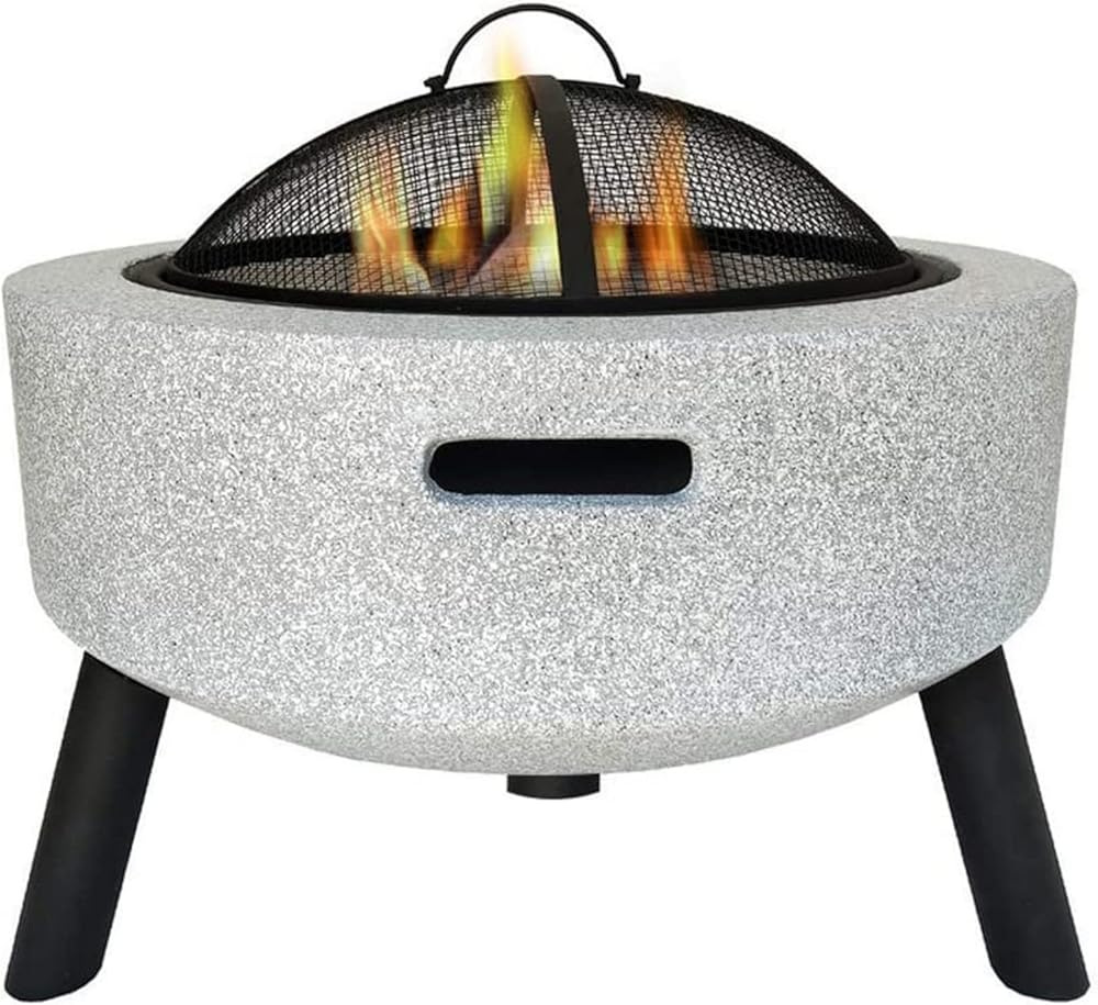 Garden Fire Pit Grill Bowl Grill Barbecue Rack Fire Pits for Garden,Large Wood Burning, with Grill and Lid Cast Iron Fire Bowl Cover 60Cm Camping Spark Guard Outdoor Firepit