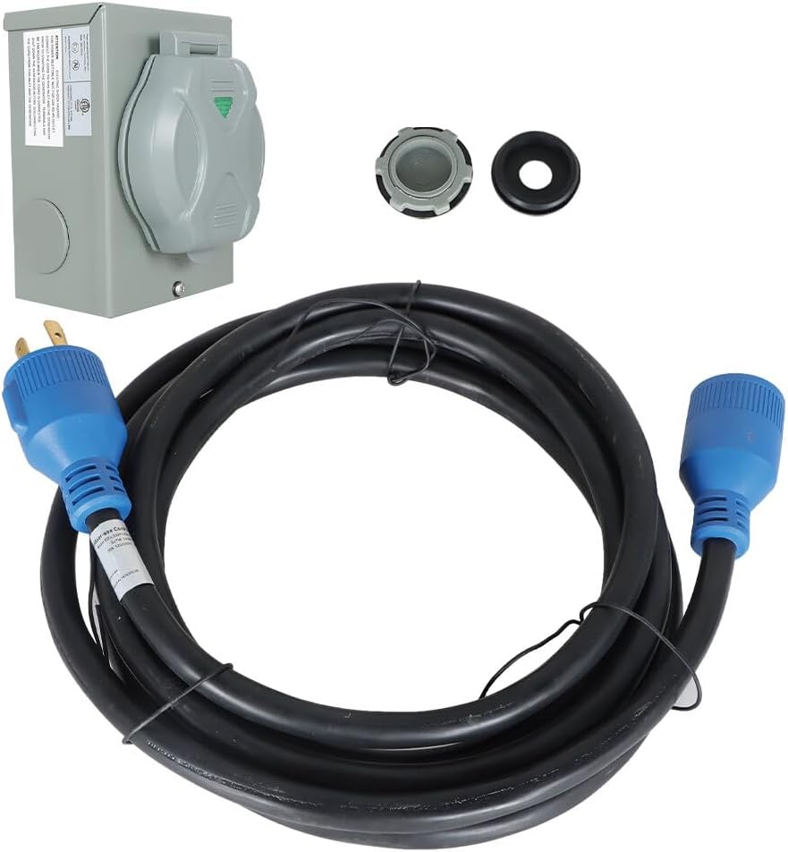 30 Amp Generator Power Cord&Inlet Box 4 Prong NEMA L14-30P/L14-30R 15 Ft
