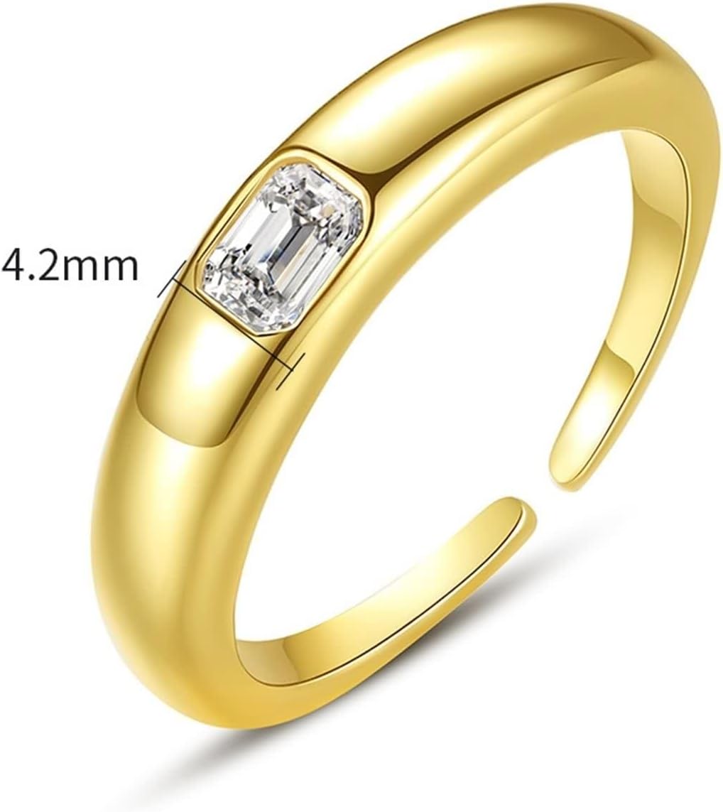 18K Yellow Gold Rings, Women Ring Lab Diamond Rectangle Gold Statement Band Gift for Wife