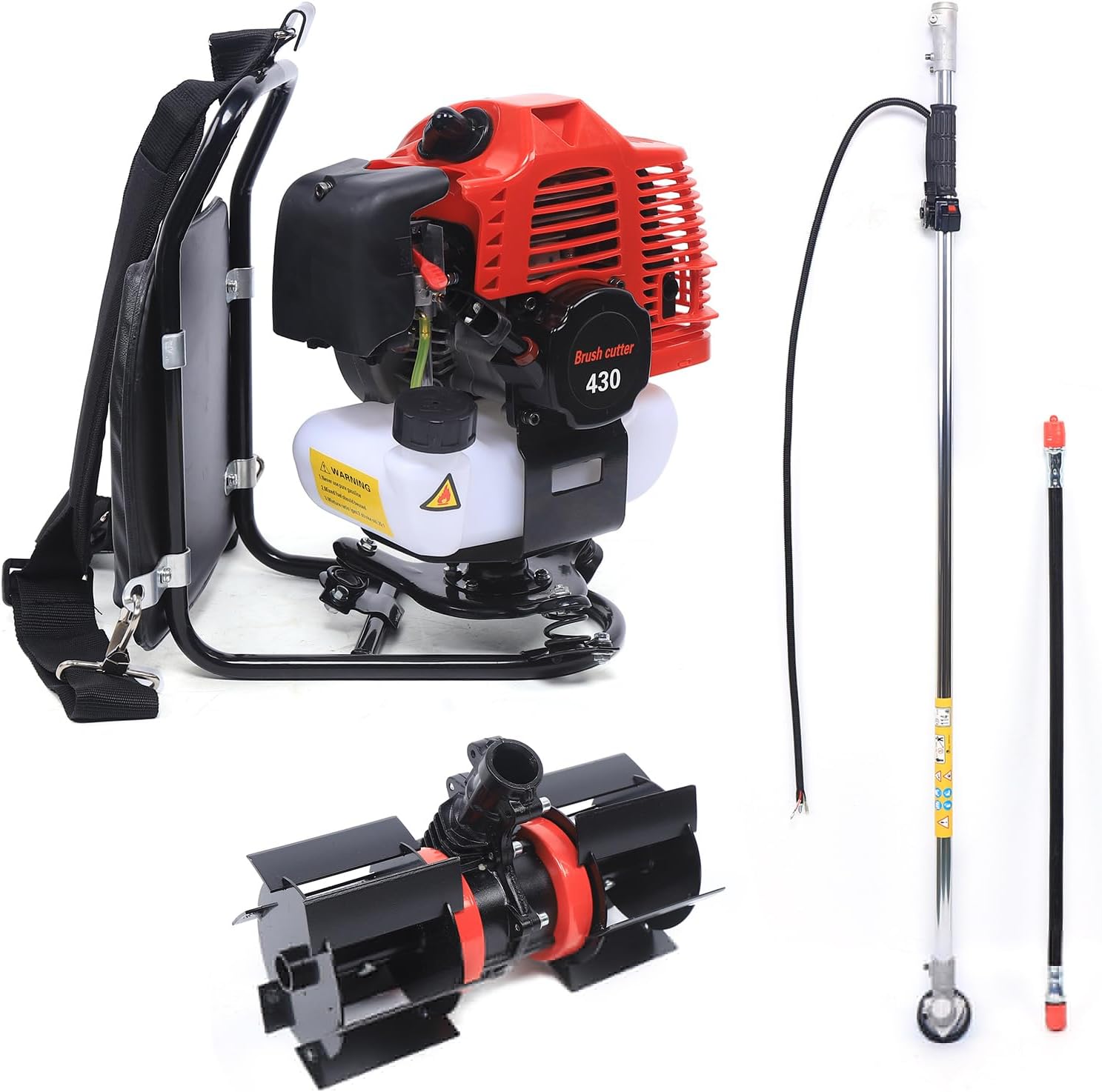 43cc Gas Powered Weed Wacker, 3 in 1 2-Stroke Backpack Gas Brush Cutter Grass Trimmer Lawn Mower with 2T Blade, 1.7HP Weed Eater Lawn Mower for Gardens, Parks, Yards