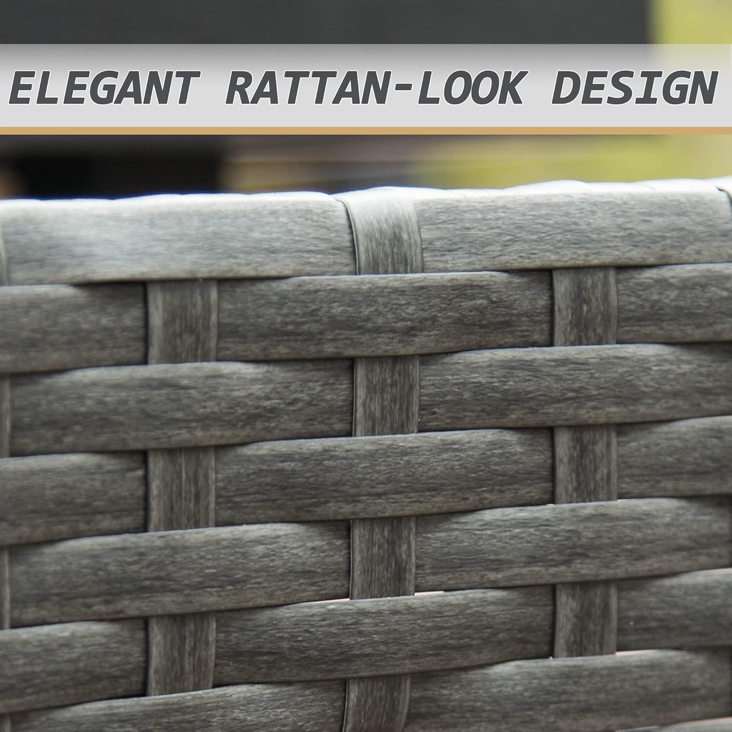 Domi 43in Propane Fire Pit, 50,000 BTU Gas Fire Pit Table with Lid, Glass Rocks, ETL Certification, Classic Firepit with Rattan Wicker Base and Wood Look Tabletop Drak Gray