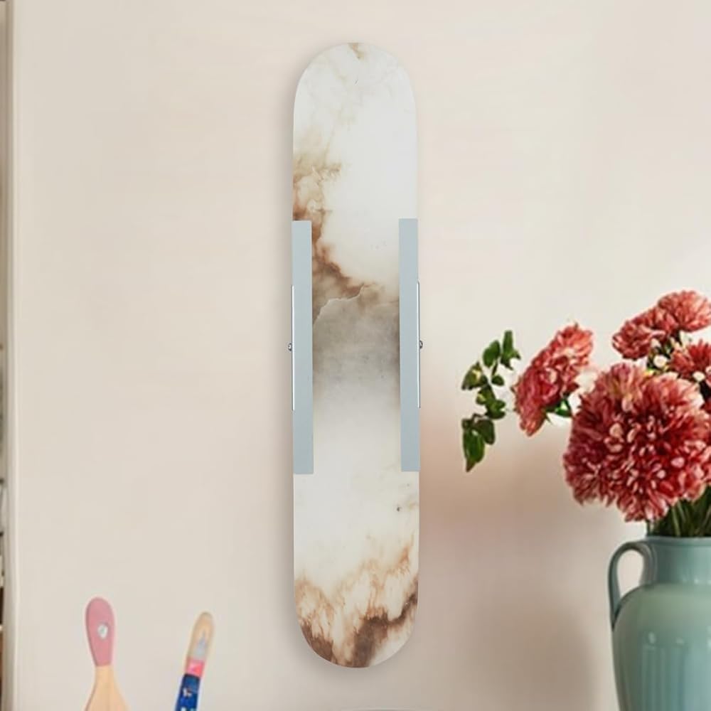 Hand-Made Natural Alabaster Sconce, 20 Inch Natural Organic Stone Wall Light with Premium Nickel, Vanity Light Fixtures for Bathroom, Wall Lamp for Bedroom, Hallway, Living Room, Dining Room, Stairs