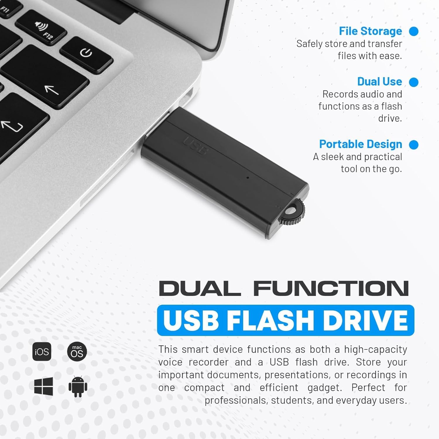 USB Audio Note Device 288-Hour Storage | Hands-Free Audio Capture | Extended Battery Life | Easy File Transfer | Compact Device for Meetings, Lectures & Personal Notes