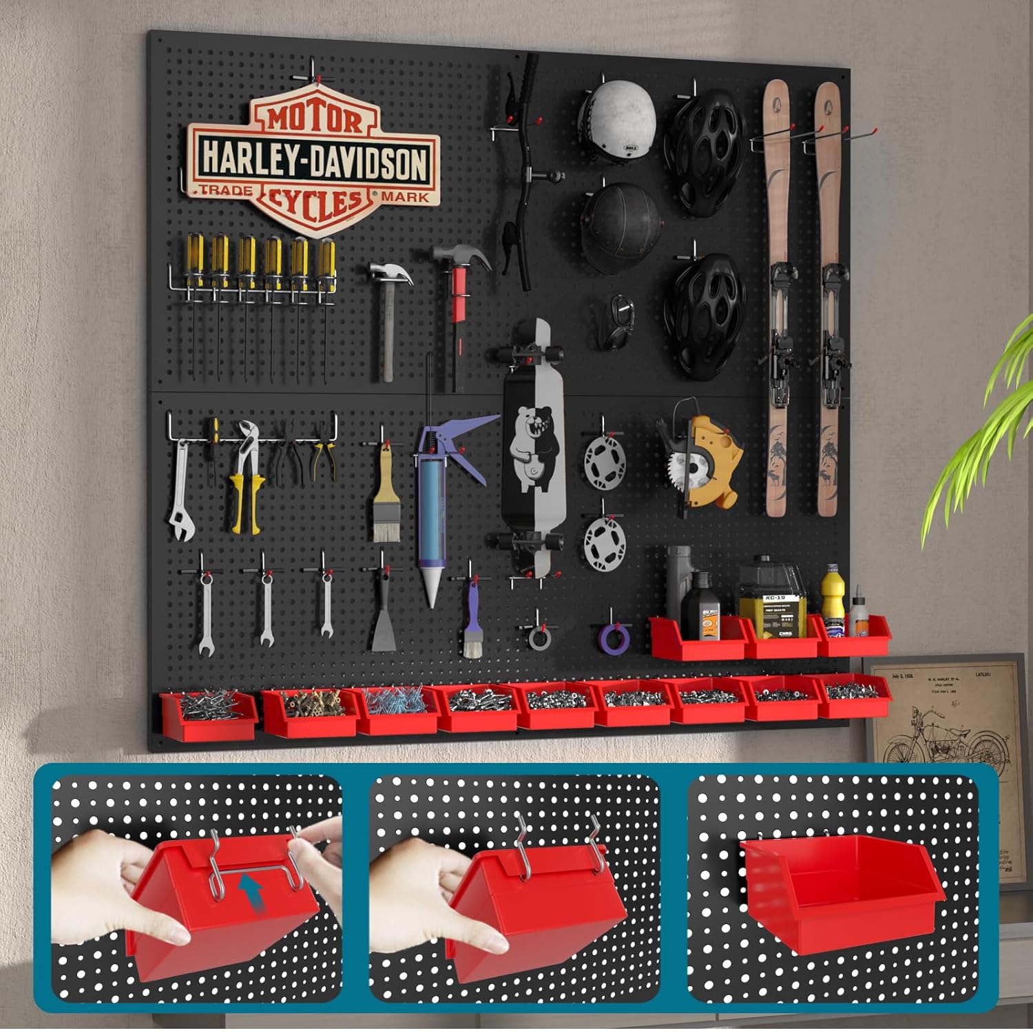 Peg Board kit with Accessories, Heavy Duty Steel Pegboard Kit with 180 PCS Varied Pegboard Accessories, Ideal for Tool Storage and Garage Organization, 16-Inch X 36-Inch, 2 Pack (Red Box)