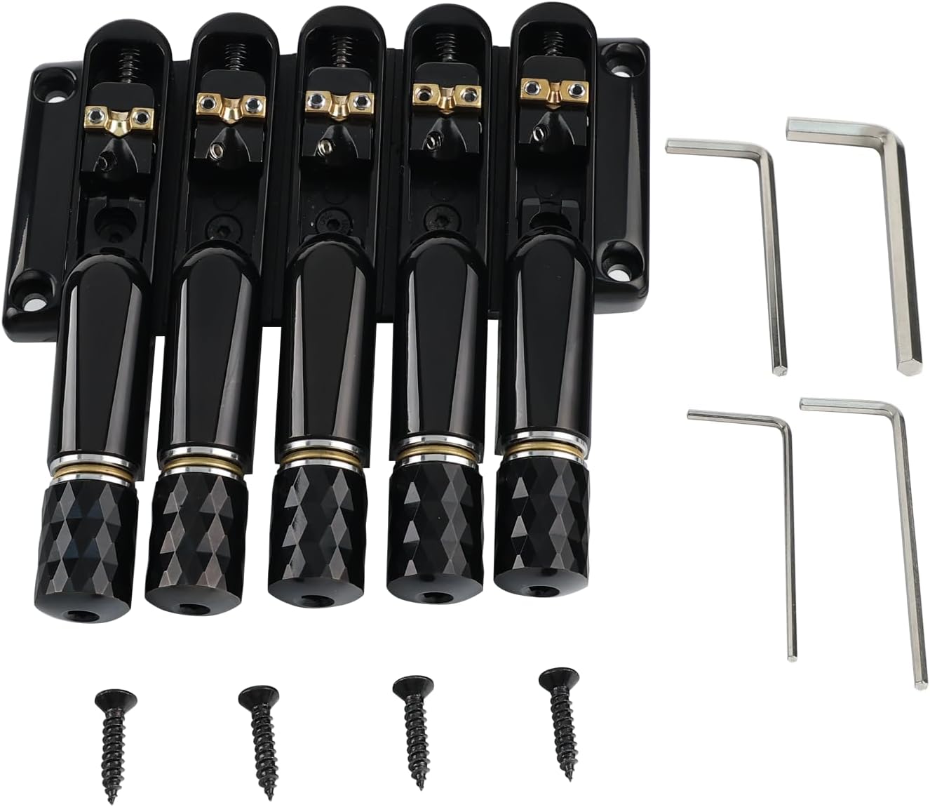 Black Headless Electric Bass Bridge 5 String Bass Bridge with Brass Saddles Bass Parts Replacement for 5 String Headless Bass