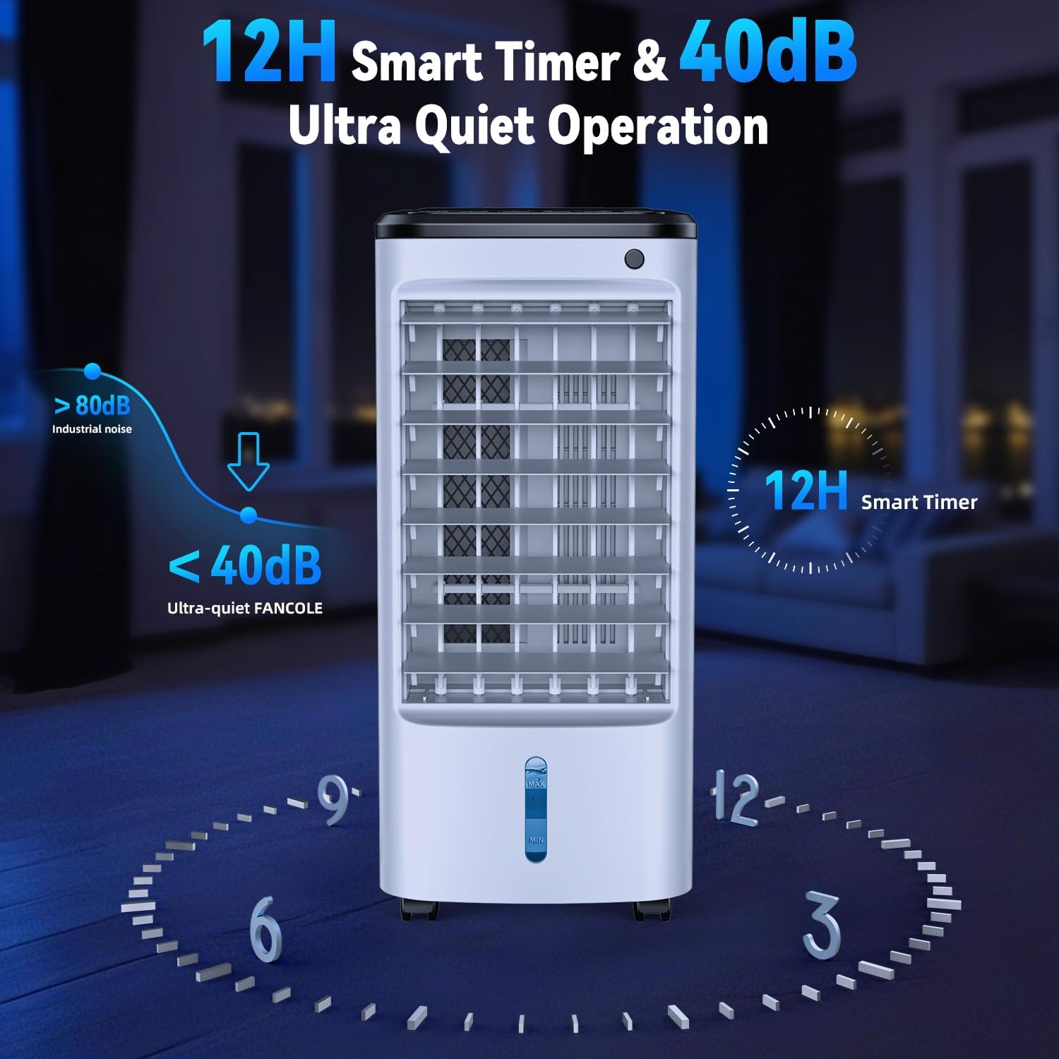 FANCOLE Windowless Portable Air Conditioners with 6 Ice Packs, 12H Smart Timer for Auto-off, 26Ft Remote, Top Fill Dual Tank, 3Speeds Evaporative Air Cooler, 65°Auto Swing Swamp Cooler Air Conditioner