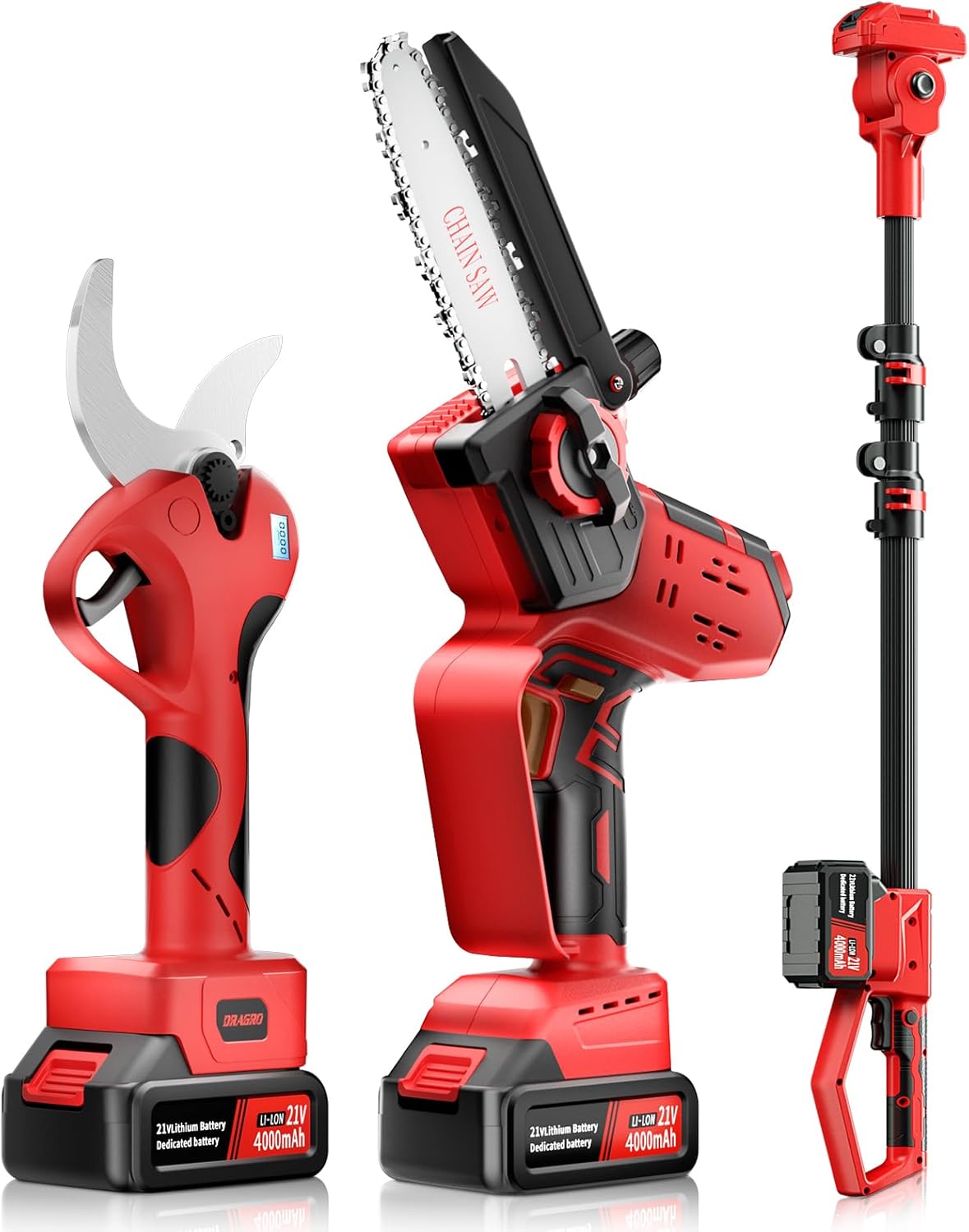 2-in-1 Electric Pruning Shears & 6in Cordless mini Chainsaw with Oil System,Cordless Pruner with 6 Ft High Reach Extension Pole,2Pcs 4000mAh Batteries,LCD Display (2 Blades&2 Chains)