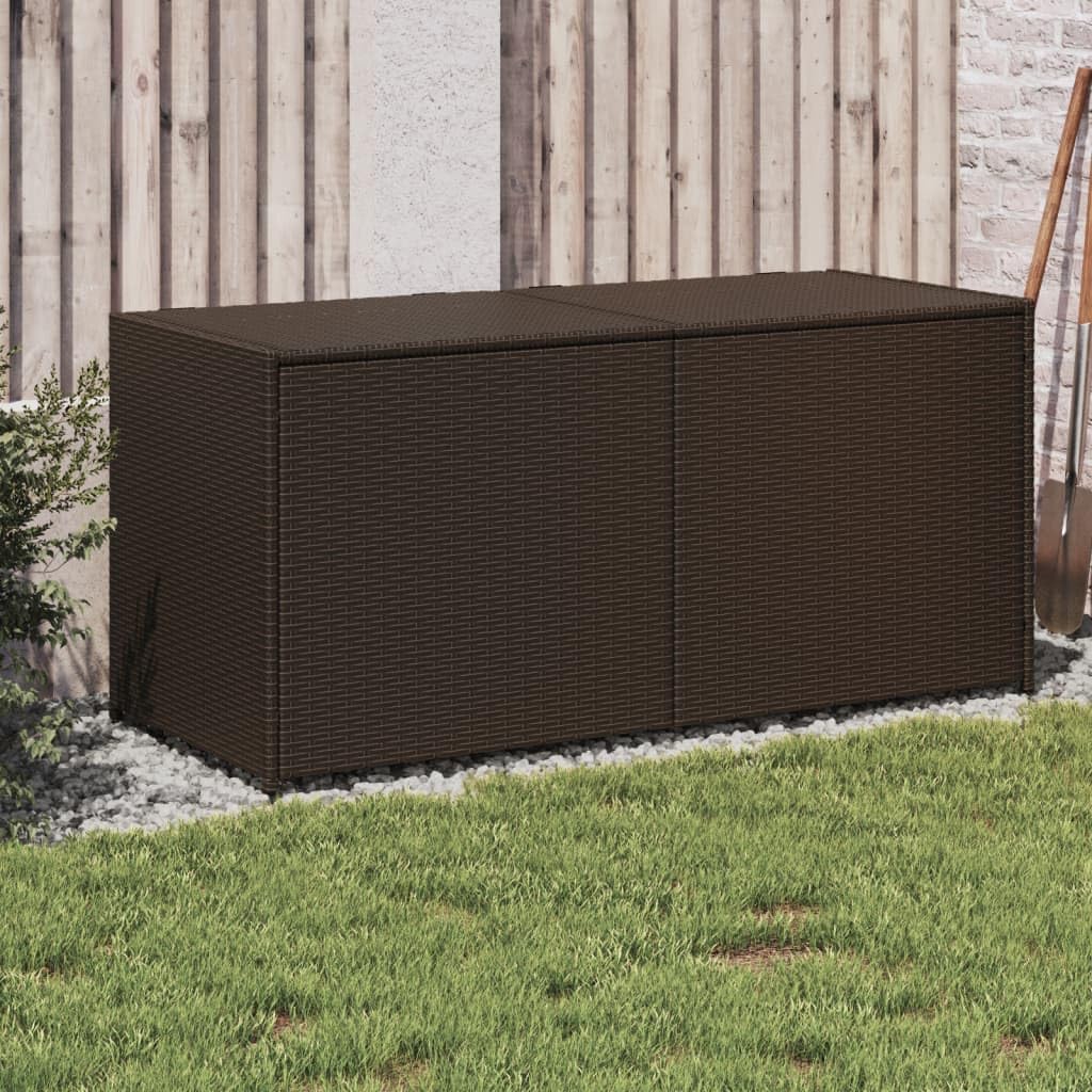 Large Garden Storage Box, Brown PE Rattan Outdoor Deck Box with 283L Capacity, Waterproof Patio Storage Bin for Cushions, Tools, Pool Supplies, Rectangular