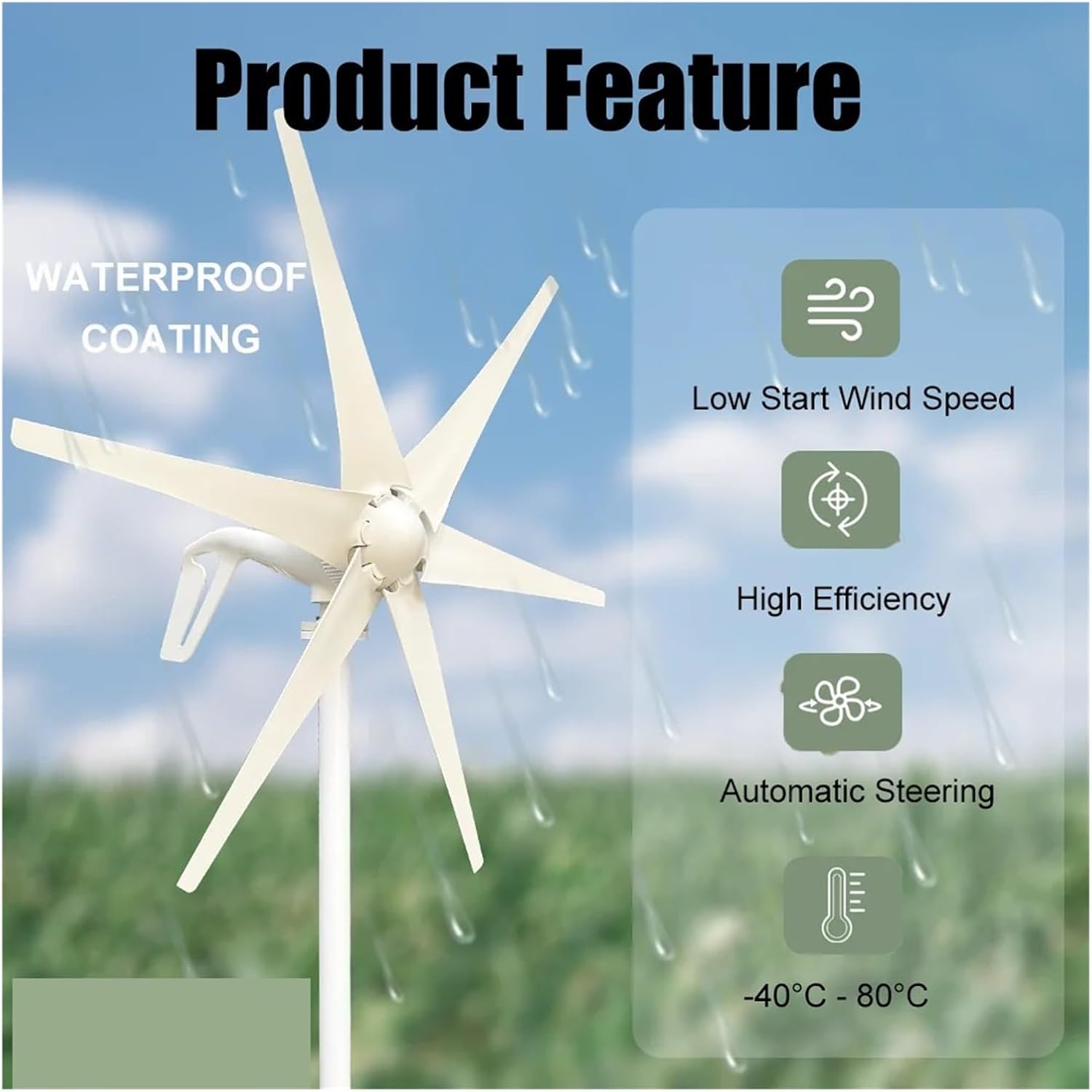 600w 800w 1000w Wind Turbine Generator Windmill 12v 24v Home Appliance Camping Power Generator with MPPT Controller Low Starting Speed for Home(6 Blades 1000w,12V)