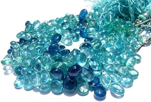13 inch natural beads strand of 6x4-7x4.5mm smooth pear apatite gemstone briolletes beads for DIY jewelry - necklace, bracelet, earring, ring.