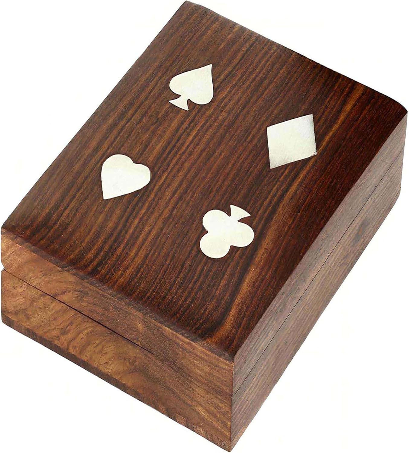 Wooden Standard Double Deck Playing Cards Holder Storage Case Organizer Box With Set of 2 Playing Cards Indian Rosewood with Brass Inlaid on top