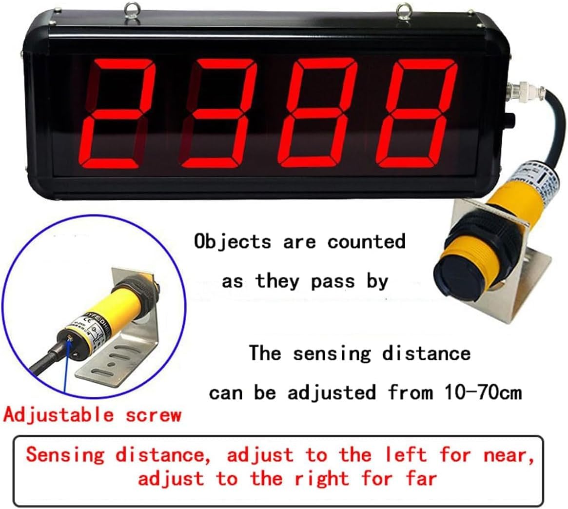 Led Digital Counter,3in 4-Digit Digital Electronic Counter, Red Display Digital Counter 0-9999 With Remote Control, Production Line Counting Screen, for Factories and Workshops, Airports Stations