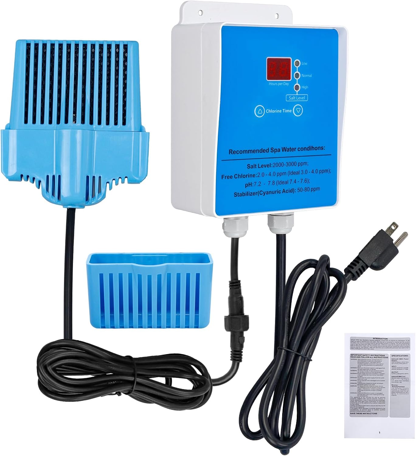 New Upgrade Saltwater Chlorine Generation System Drop-in Salt System kit for Swim Spas and Hot Tubs Up to 2000 Gallons