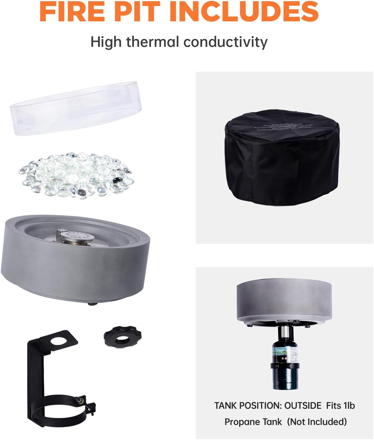 Propane Table Top Fire Pit for Outside Patio,14-inch Tabletop Fireplace Bottom-Mounted for Table with Umbrella Hole- Grey