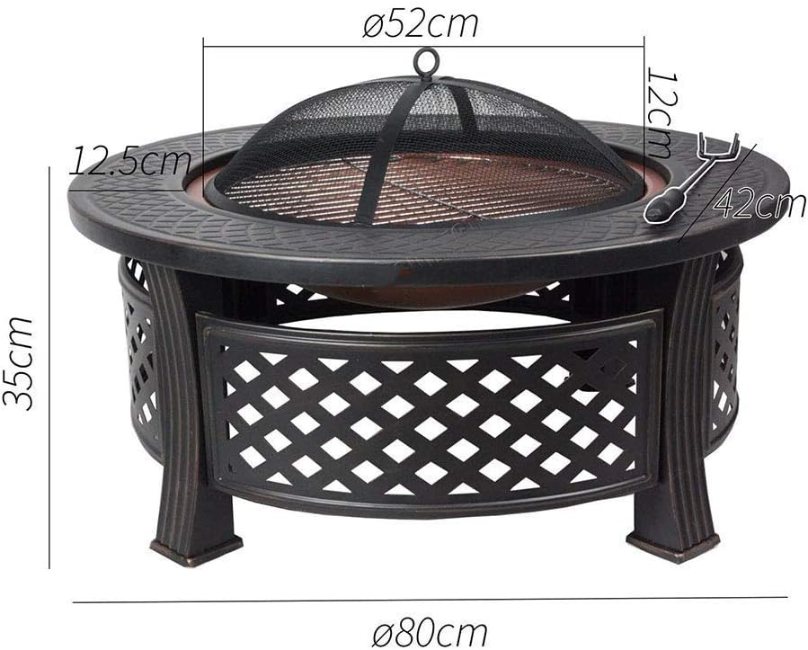 Fire Pit with BBQ Grill Shelf, Fire Bowls for Garden Round Tabletop for Placing Drinks and Roasting Supplies, for Garden or Patio Decor