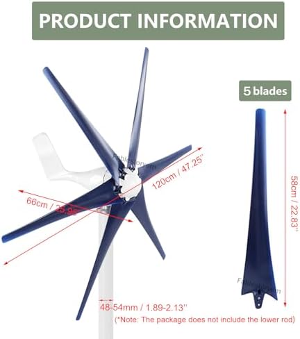 Professional 12000W 5-Blade Wind Turbine Generator - Small Windmill for Solar & Wind Power, 3 Phase AC Permanent Magnet Generator, Blue 12V, Industrial Parts & Accessories
