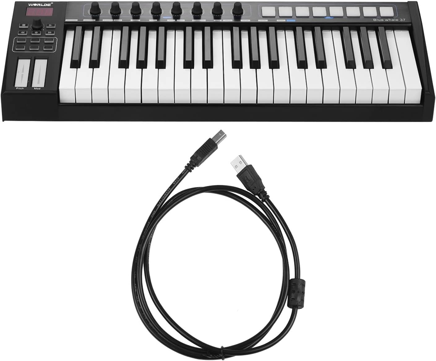 Keyboard Piano 37 Portable USB MIDI Controller Keyboard 37 Semi-Weighted Keys 8 RGB Backlit Trigger Pads LED Display