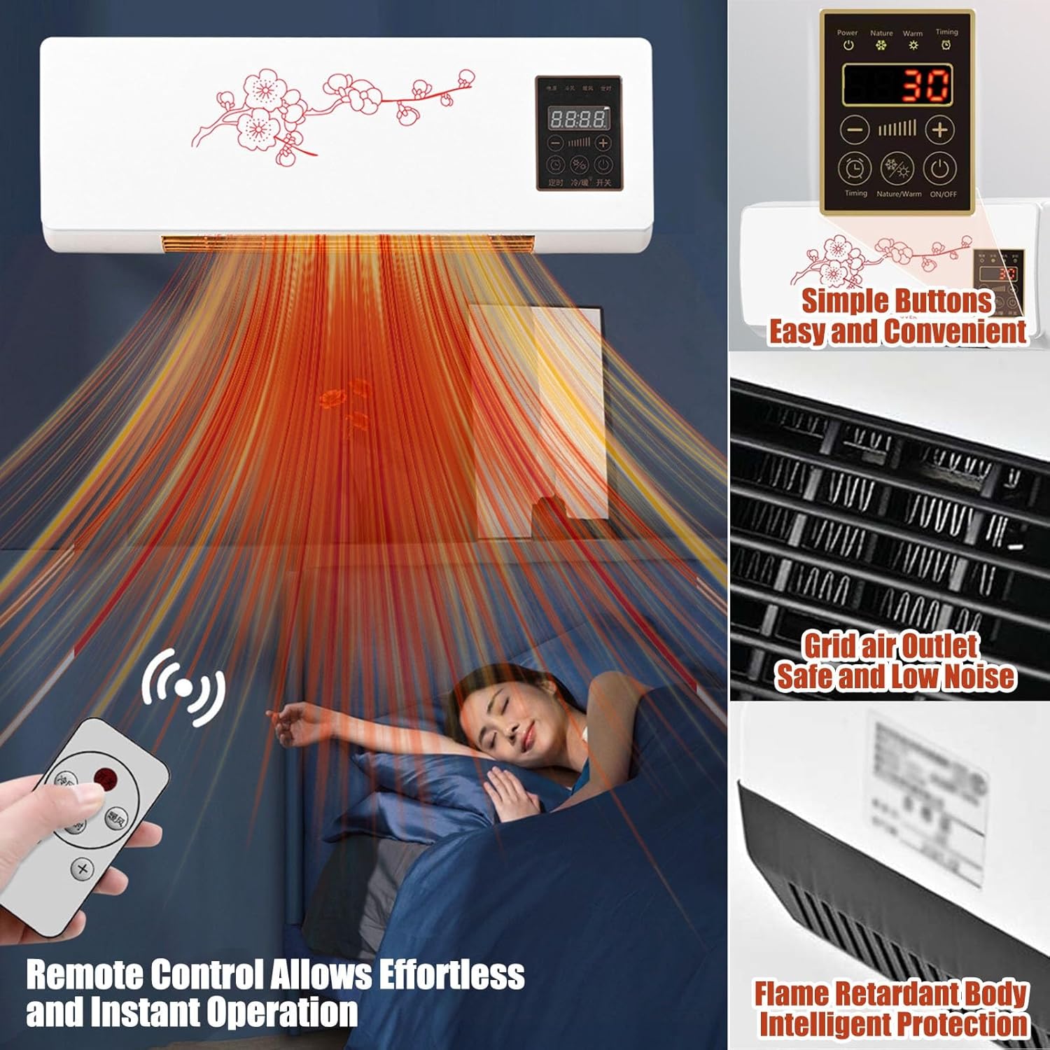 Wall Air Conditioner Fan 2-in-1 Hot And Cold Air Conditioner Heating, 110V 1800W Wall Mount Air Heater Fan for Living Room Bedroom Office, Natural Wind/Heating Mini AC System(Yellow)