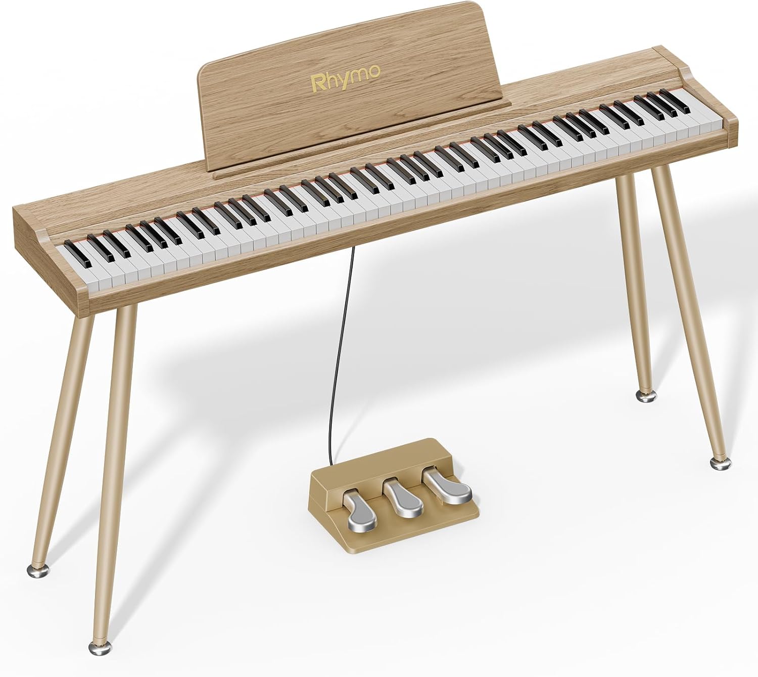 Rhymo 88-Key Digital Piano with Stand, Semi-Weighted Keyboard, Bluetooth Audio/MIDI, Dual Player Mode, 20W Speakers, Microphone Input, Triple Pedal for Beginners to Professional