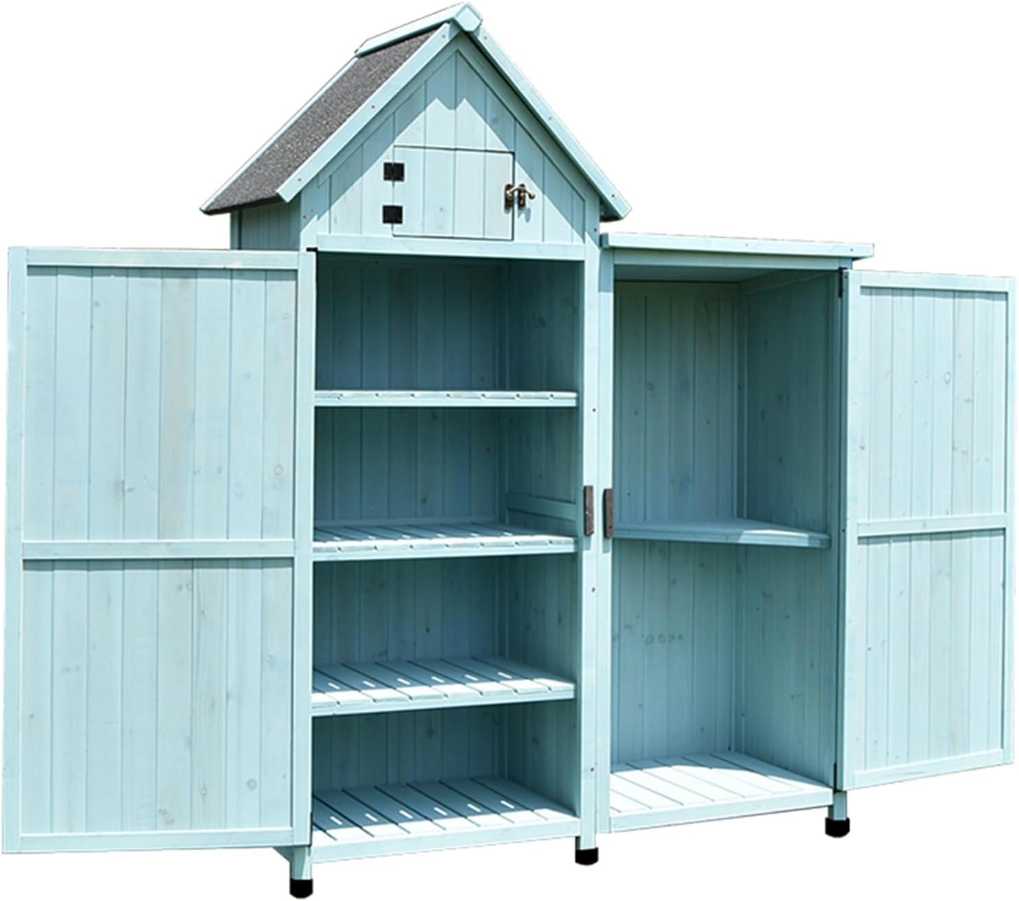 Garden Tool Storage Cabinet, Outdoor Wooden Storage Shed with Waterproof Asphalt Roof, Outside Tool Storage Shed for Garden Backyard Lawn (One Color Light Blue)