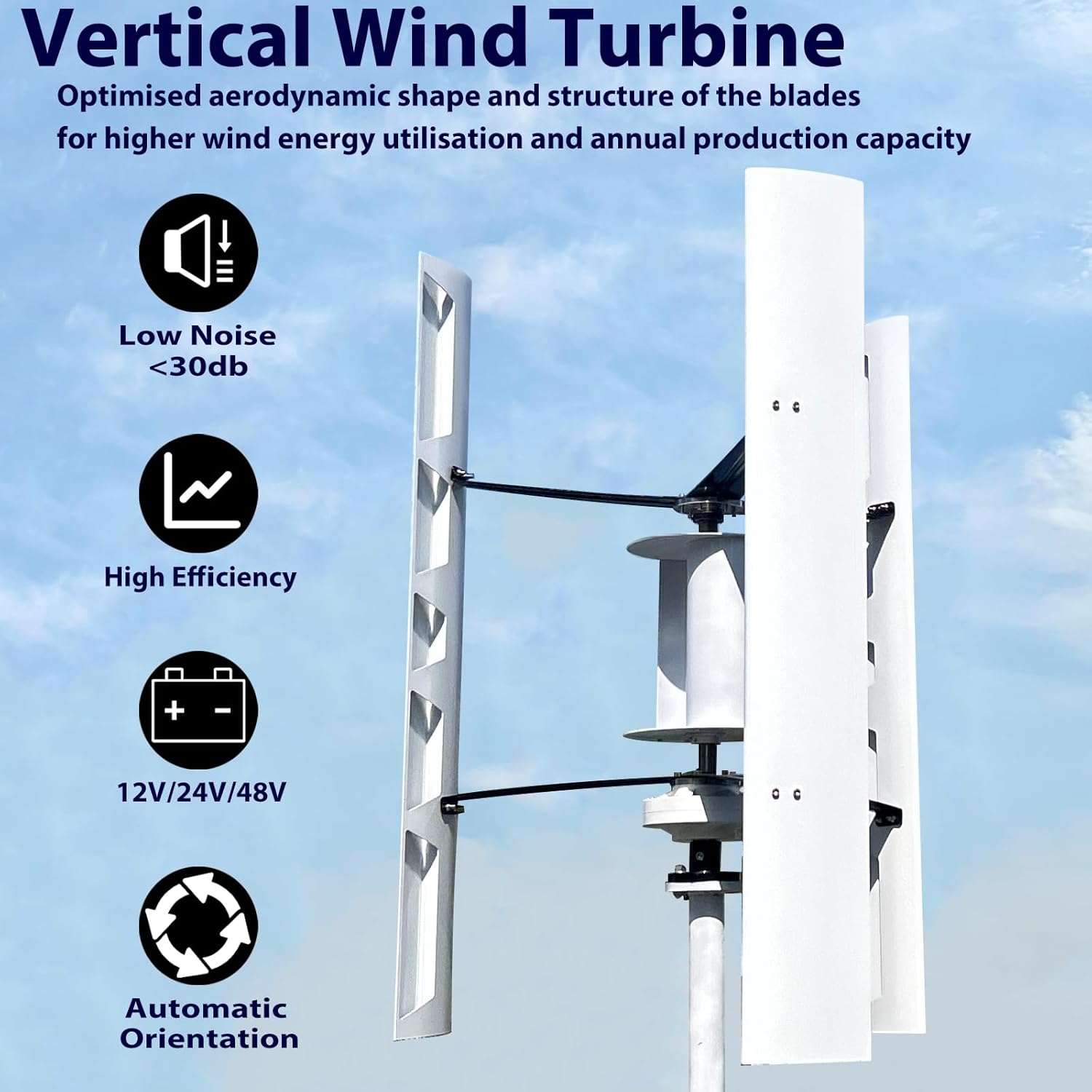 Wind Turbine Generator kit 1000W 12V 24V 48V, Vertical Wind Generator with MPPT Charge Controller, for Home Marine Electricity Off Grid System (48V 1000W Mppt)