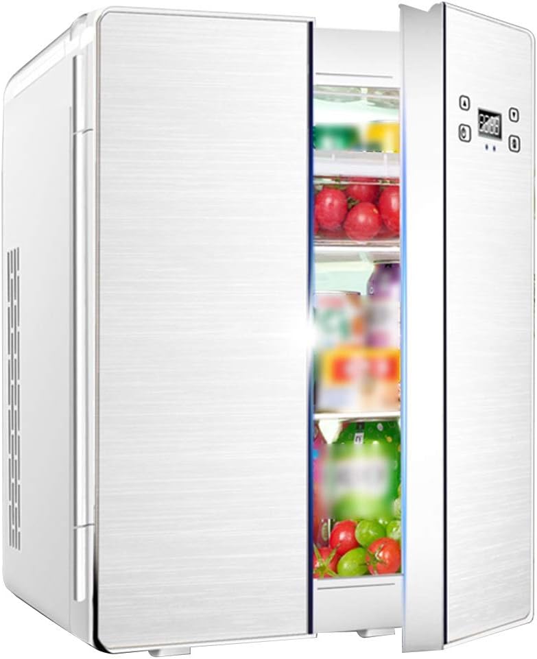 Car Freezer Portable Car Refrigerator,25L Large-Capacity Home Dormitory Two-Door Car Fridge, Car Cooling and Heating Silent Mini Freezer, 68W 12V 220V (Color : Silver, Size : 33 * 44 * 35cm)