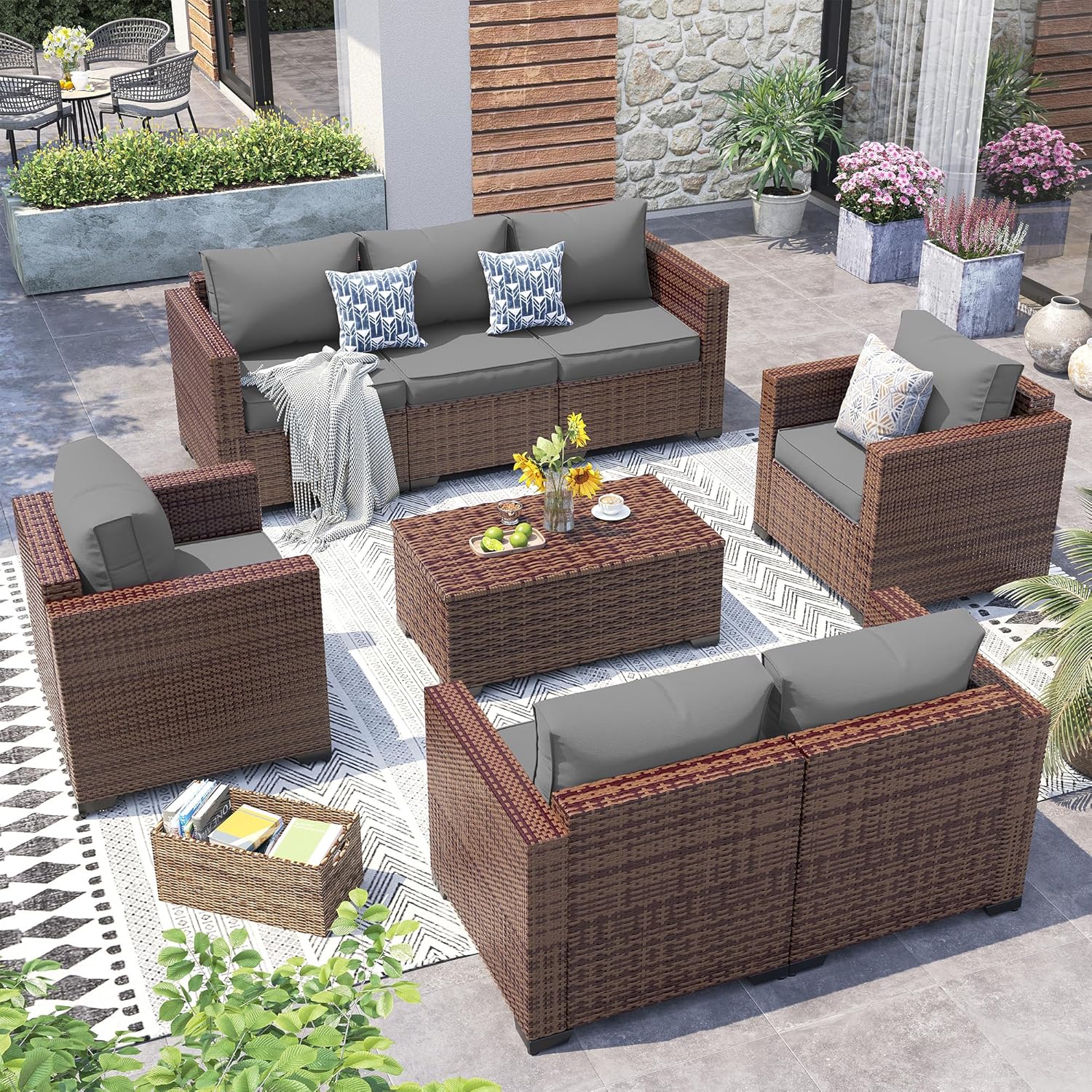 Patio Furniture Set,5 Piece Wide Armrest Outdoor Furniture Chair with 4