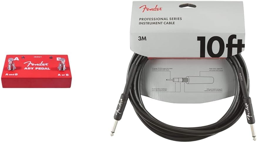 Fender ABY Pedal Footswitch Bundle with Fender Professional Series Instrument Cable, Guitar Cable 10 ft
