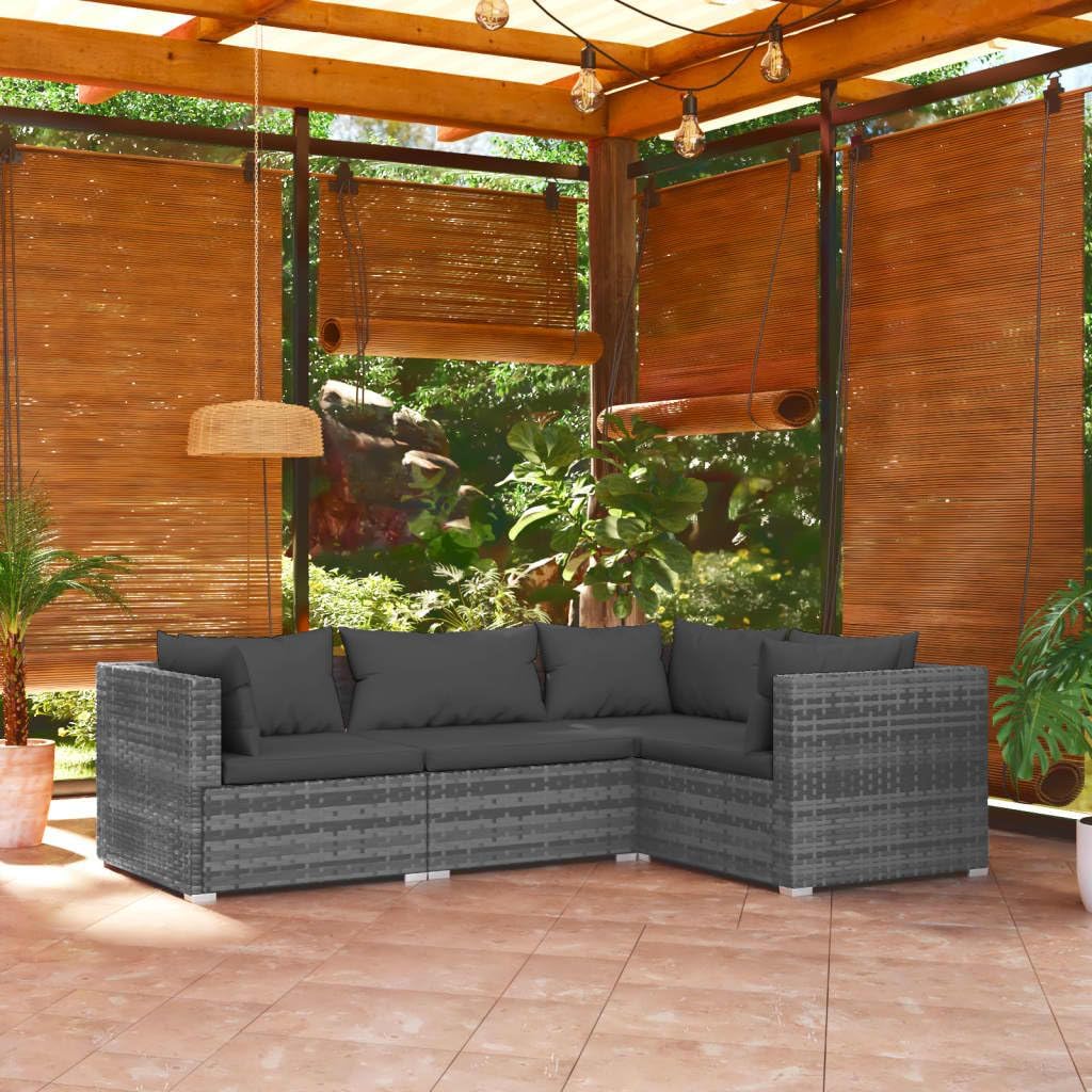Furniture Sets 4 Piece Patio Lounge Set with Cushions Poly Rattan Gray,Modern Patio Lounge Set: Durable and Modular Outdoor Furniture for Relaxation Garden Conversation Sets