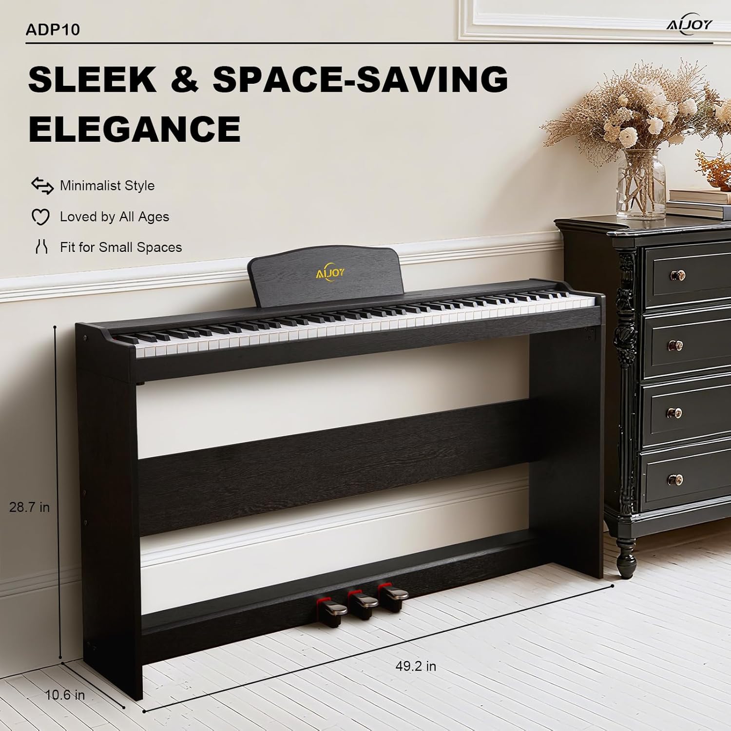 AiJoy 88 Key Digital Piano with Semi-Weighted Keys, Electric Piano Keyboard for Beginners, Dual Speakers & Triple Pedal, Support MIDI USB, Compact & Elegant Design, Christmas & Birthday Gift ADP10