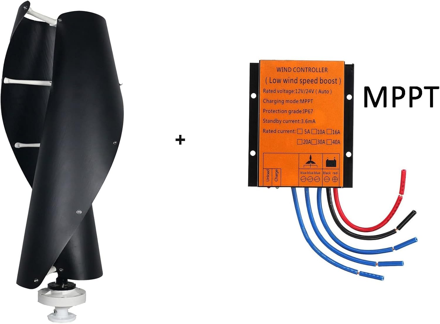 2KW 12V 24V 48V Maglev Off Grid System Home Wind Turbine Vertical Axis Wind Turbine Kit Breeze Start Wind Turbine (Color : Black, Size : 12v)