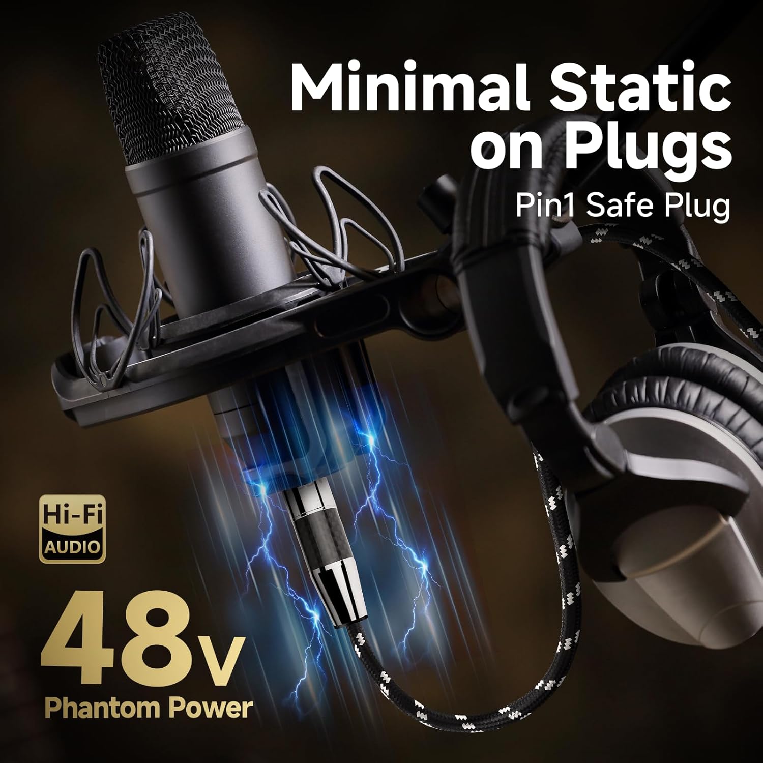 TODN Balanced XLR Microphone Cable for Audiophile with OFC Core, Carbon Fiber Shell, Male to Female 3-Pin Mic Cables for Speaker/Amps, 4.9ft/1.5m