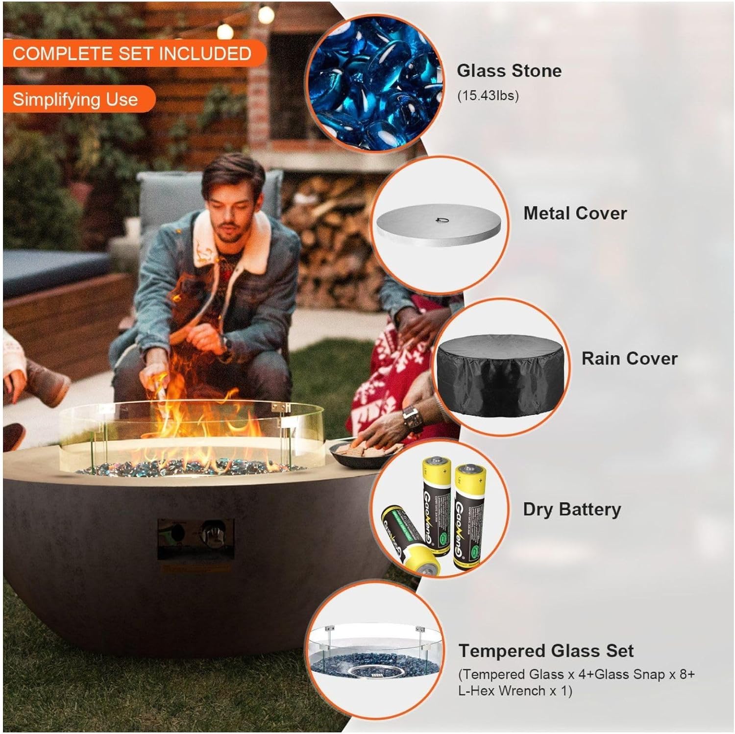 Propane Fire Pit Outdoor Concrete Gas Fire Pit 39 in Tabletop 50000 BTU