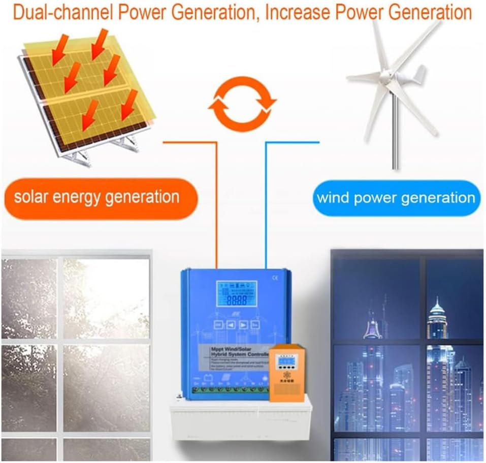 10000W Wind Solar Hybrid Charge Controller 12V 24V48V 220V MPPT Charge Regulator with LCD Display and Dump Load for Home, Boat, Street Light,Blue,12V