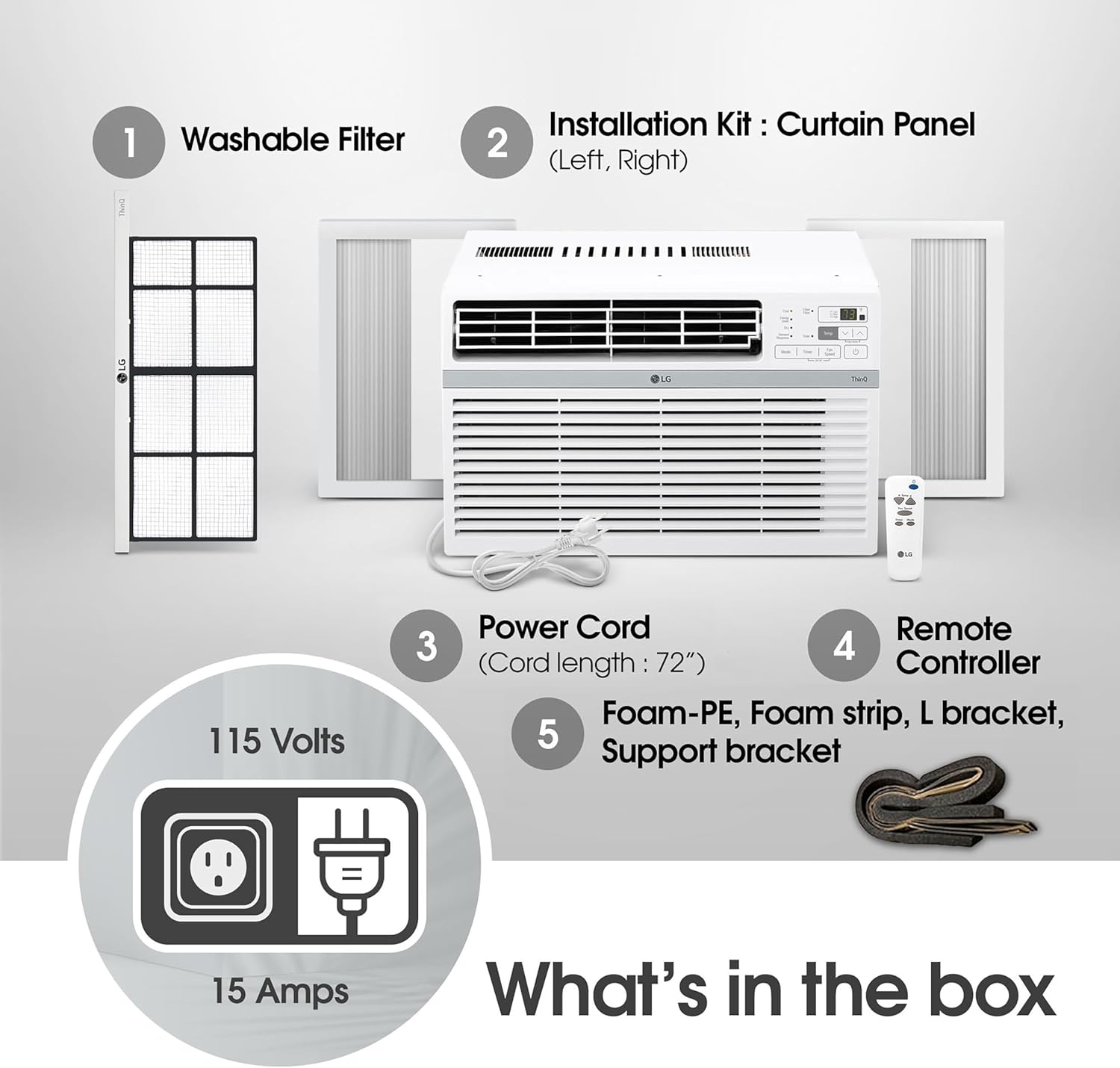 LG 8,000 Window Air Conditioner, 115V, 350 Sq.Ft. (14' x 25' Room Size), Quiet Operation, Electronic Control with Remote, 3 Cooling & Fan Speeds, Auto Restart, 8000 BTU, White