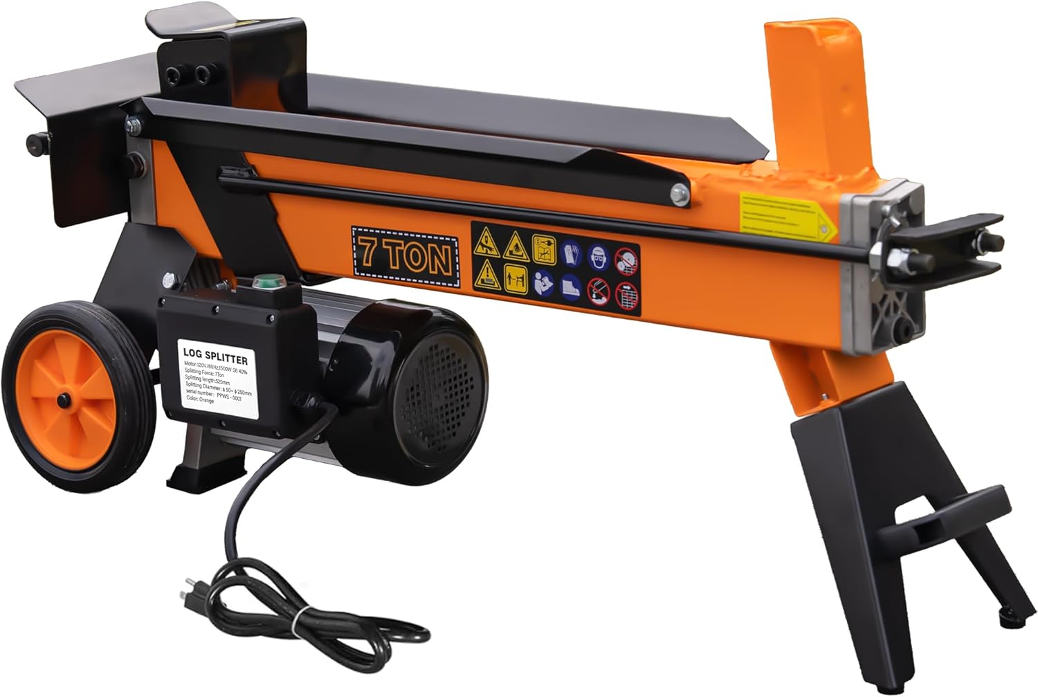 7 Ton Electric Log Splitter, Portable Hydraulic Firewood Splitting with 15Amp Motor for Home Heating & Outdoor Use, Compact Horizontal Power Wood Splitters Machine for Backyard, Garage or Cabin-Orange