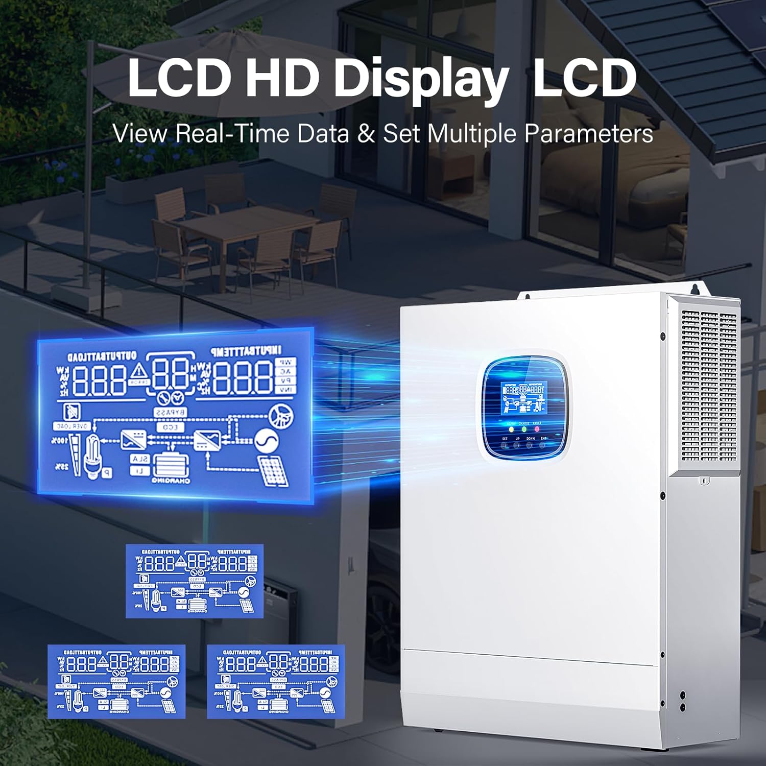 3000W Solar Inverter, 24V-110V/120V Pure Sine Wave Inverter, Built-in 60A MPPT Controller, Ideal for Homes, RVs, & Off-Grid Systems Work with Lithium, Lead-Acid, or Gel Batteries