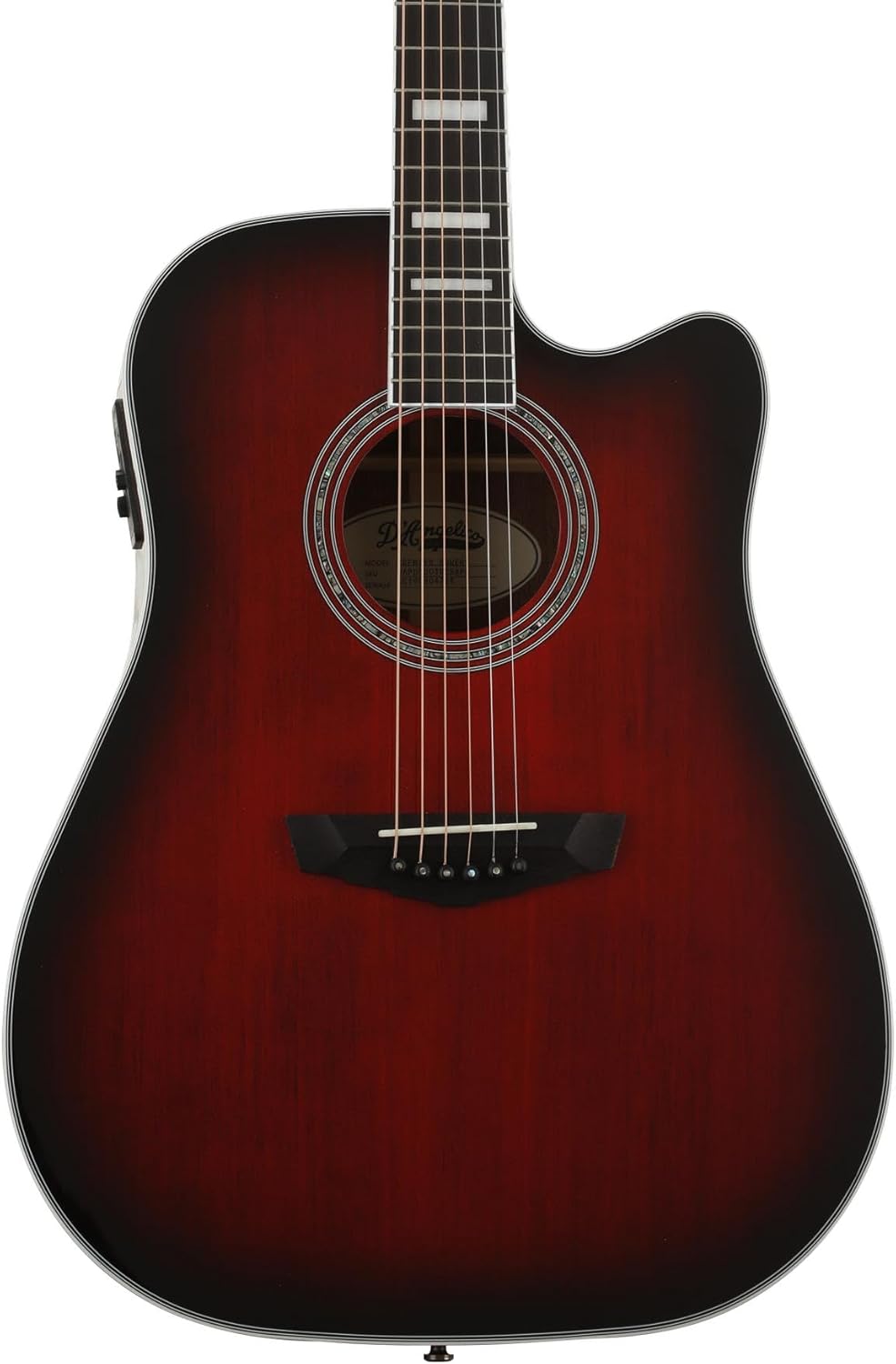 D'Angelico Electro 6 String Acoustic-Electric Guitar, Right, Trans Black Cherry Burst (DAPD500TBCBAPS)