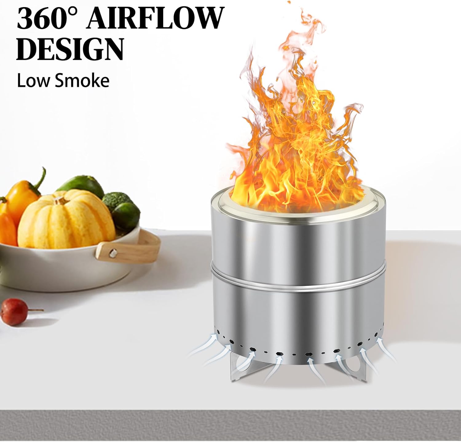 19 inch Large Portable Stainless Steel Smokeless Fire Pit, Outdoor Smokeless Firepit, Wood Burning Fire Pits for Camping Backyard Patio Garden Picnic with Carry Bag (19.3 * 19.3 * 19.3in,Silver)